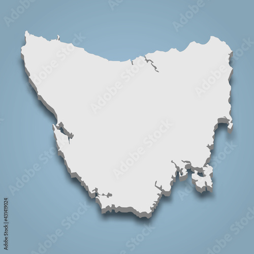 3d isometric map of Tasmania is an island in Australia