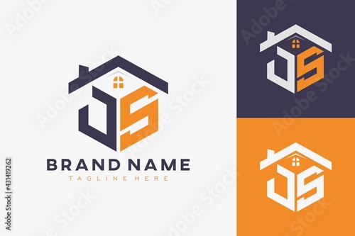 hexagon JS house monogram logo for real estate, property, construction business identity. box shaped home initiral with fav icons vector graphic template