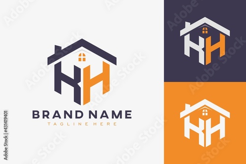 hexagon KT house monogram logo for real estate, property, construction business identity. box shaped home initiral with fav icons vector graphic template