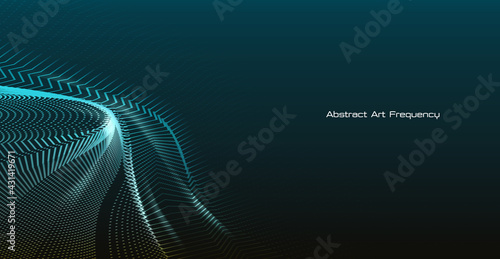 Abstract Art Technology Theme Glowing High Frequency Sound Wave As Sand Dune on Deep Blue Gradient Color on Dark Black Background with Glowing Dot Digital Texture