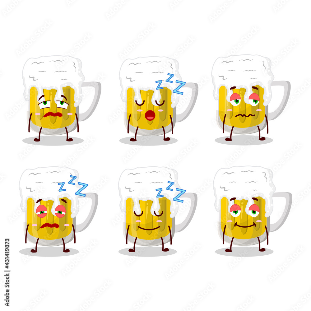 Cartoon character of beer with sleepy expression