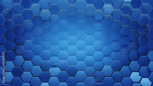 Blue geometric hexagonal abstract background 3D render
