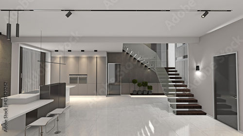 Interior of modern kitchen 3D-rendering