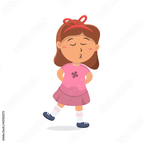 Cute Girl ute kid teen girl show facial expression, Premium Vector. Little Girl whistle