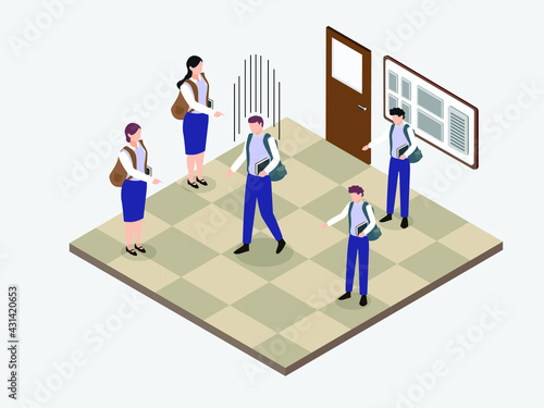 Bullying vector concept. Loneliness male student being bullied by his classmates in the school