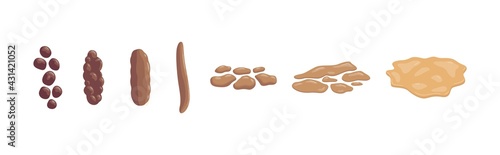 A set of various types human feces - constipation, normal and diarrhea