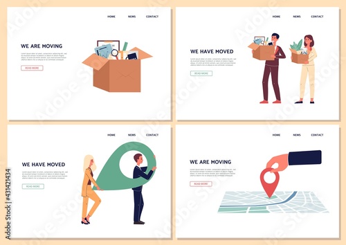 Concept of business relocation, change office location a landing pages templates