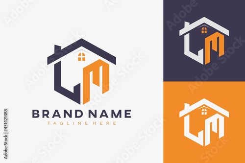 hexagon LM house monogram logo for real estate, property, construction business identity. box shaped home initiral with fav icons vector graphic template