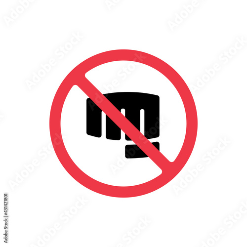 Forbidden violence icon, stop bullying sign, no fighting symbol, prohibited fist icon