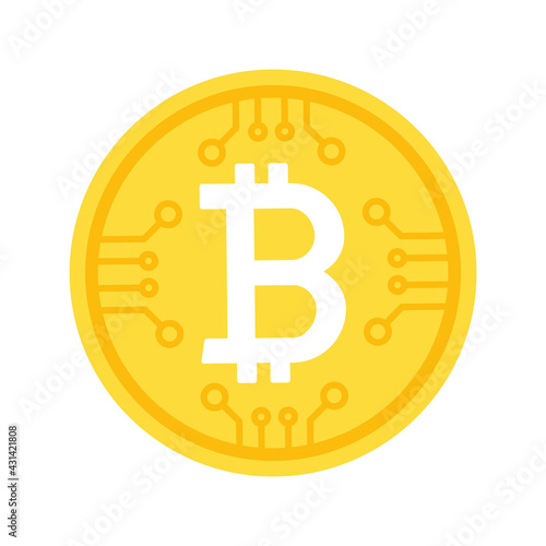 Symbol of bitcoin or BTC. Creative technology concept of blockchain based cryptocurrency or digital coin. Simple trendy cute logo vector illustration. Modern flat style graphic design icon.