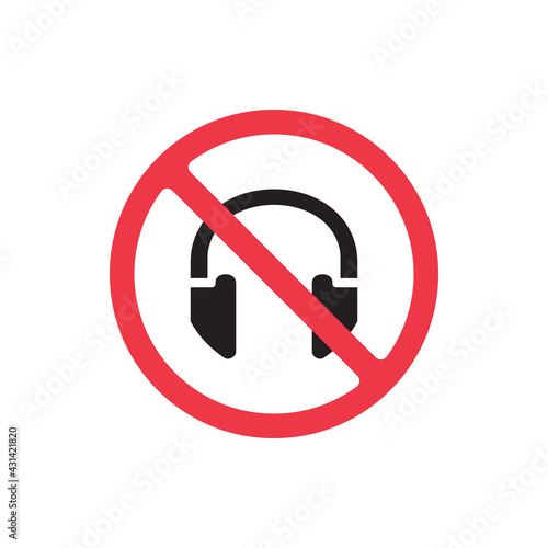 Forbidden headphones icon, no headphones sign, prohibited headset symbol, no headset icon