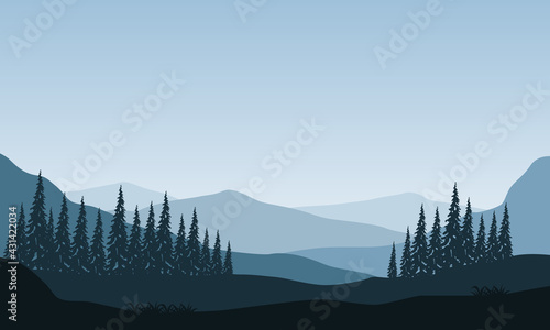 Tremendous morning view of the mountains from the edge of the city. Vector illustration