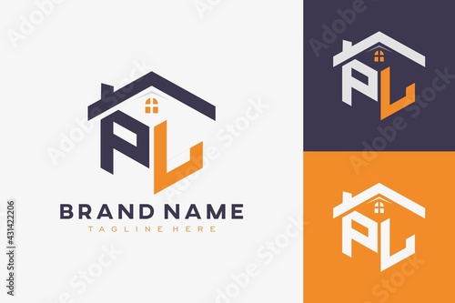 hexagon PL house monogram logo for real estate, property, construction business identity. box shaped home initiral with fav icons vector graphic template