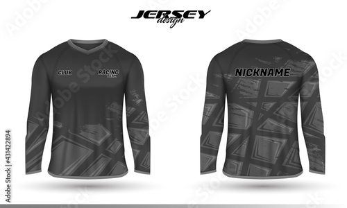 Long sleeve sports racing suit. Front back t-shirt design. Templates for team uniforms. Sports design for football, racing, cycling, gaming jersey. Vector.