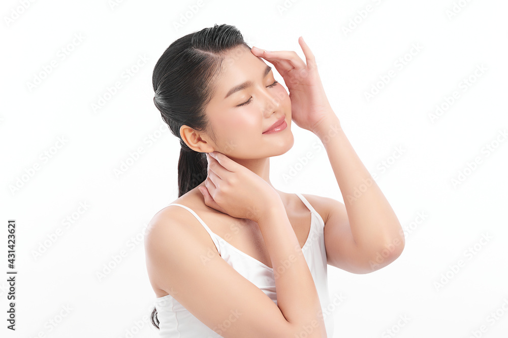 Beautiful young asian woman with clean fresh skin on white background, Face care, Facial treatment, Cosmetology, beauty and spa, Asian women portrait Beautiful young asian woman with clean fresh skin on white background, Face care, Facial treatment, Cosmetology, beauty and spa, Asian women portrait