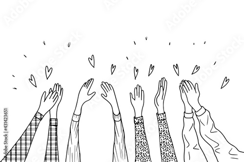 hands up,Hands clapping with love. Give and share your love to people. Concept of charity and donation. doodle vector illustration