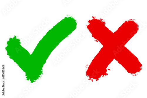 Right and wrong icon. hand drawn of Green checkmark and Red cross isolated on white background.Vector illustration.
