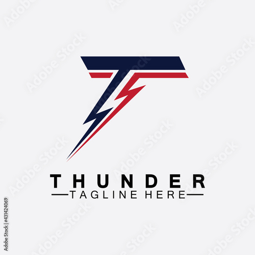 Letter T Thunder electric lightning logo vector illustration design.Flash T Letter Logo, Electrical Bolt Logo Vector