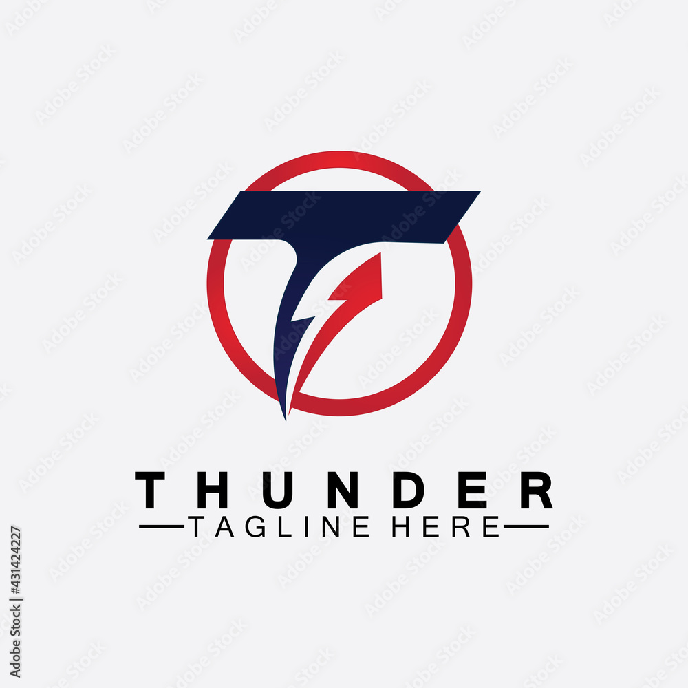 Fotografie Letter T Thunder electric lightning logo vector illustration design