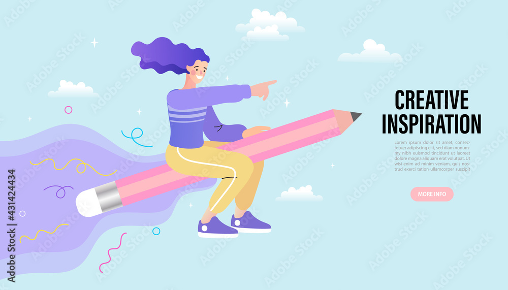 woman flying on a pencil. Generating ideas or leap of imagination concept. Back to school vector illustration. woman flying on a pencil. Generating ideas or leap of imagination concept. Back to school vector illustration.