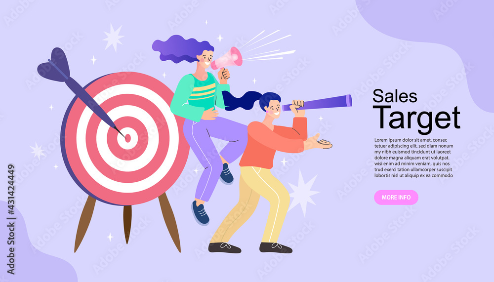 Sales target concept. woman holding a megaphone. influencer marketing concept - blogger promotion services and goods for her followers online. Vector illustration in flat simple style. Sales target concept. woman holding a megaphone. influencer marketing concept - blogger promotion services and goods for her followers online. Vector illustration in flat simple style.