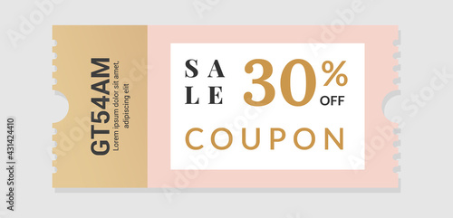 Sale voucher. Coupon design for discount and gift event. Square paper with separation line and identification code. Shopping certificate. Special offer tag. Vector promotion ticket