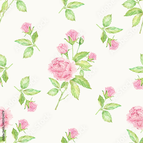 Fototapeta Naklejka Na Ścianę i Meble -  watercolor hand drawn pink english rose seamless pattern for paper or fabric eps10 vectors illustration