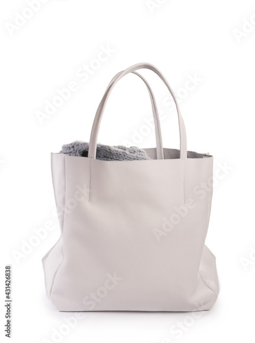 White womens bag. Isolated on a white background. Front view.