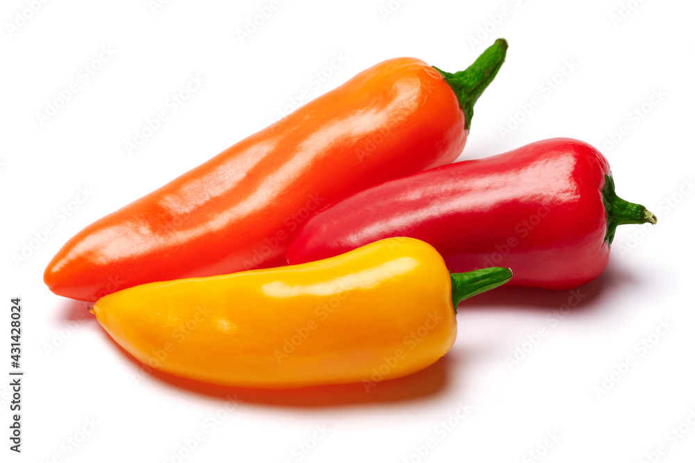 Group of Chili or sweet peppers isolated on white background