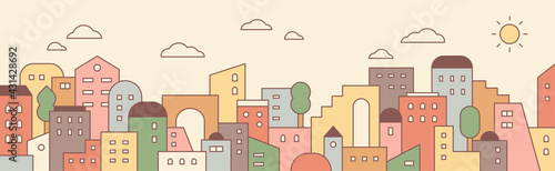 Many buildings in the city. Simple pattern design template.