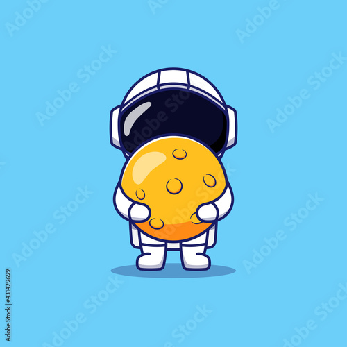 Cute astronaut carrying moon balloon