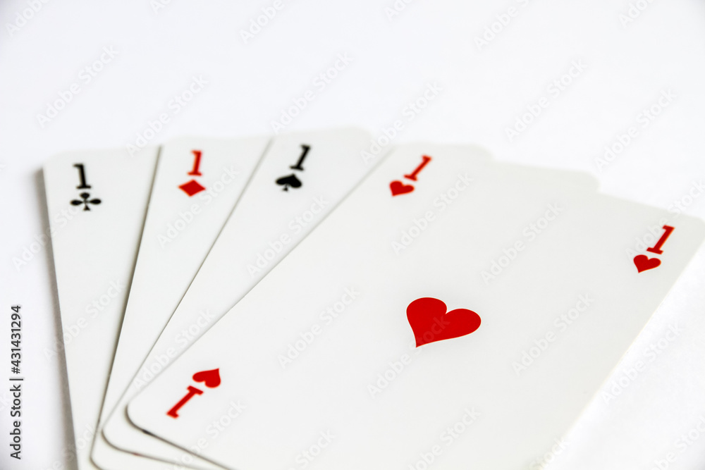 Four aces playing card game on white background Four aces playing card game on white background
