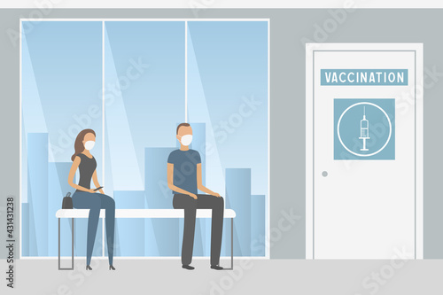People in vaccination centre. Vector illustration. photo
