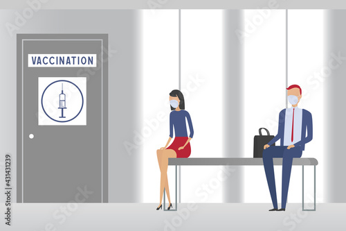 Vaccination point in hospital. Cartoon. Vector illustration.