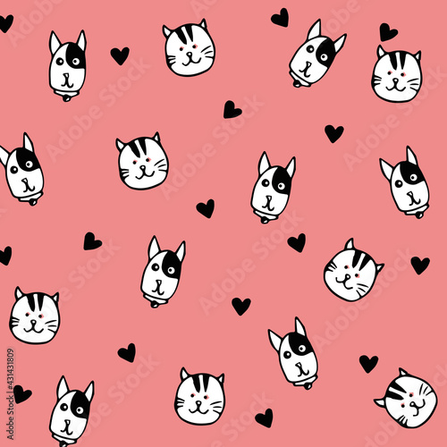 vector seamless pattern with cats and dogs illustration