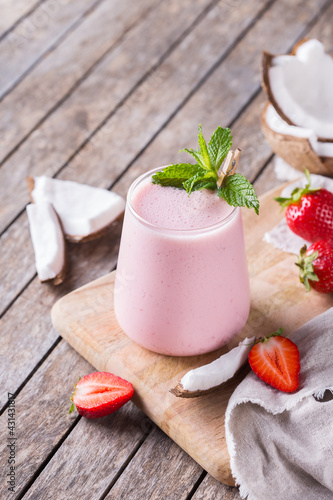 Healthy vegan coconut and strawberry indian lassi