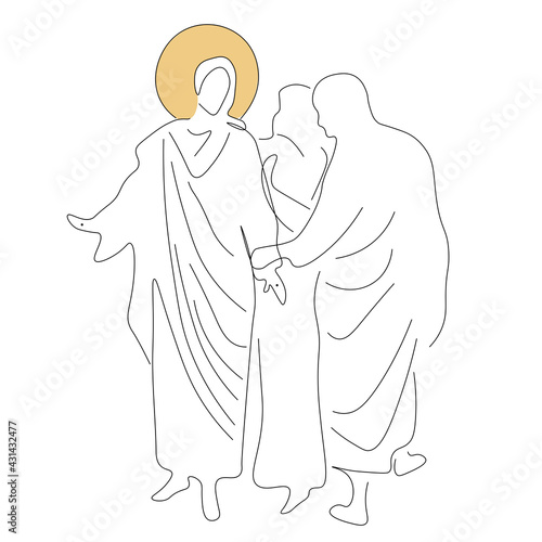 Jesus appears to the disciples line drawing on white background vector illustration