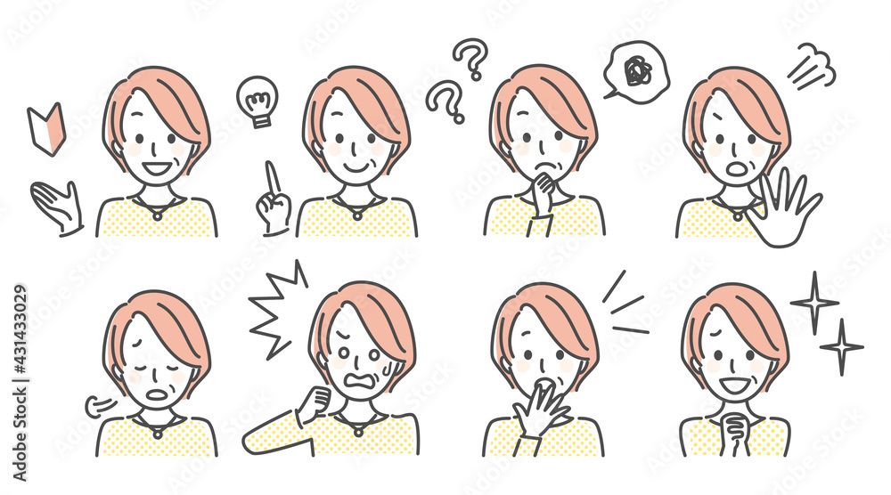simple illustration of lady with many facial expressions simple illustration of lady with many facial expressions