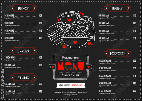 Delicious digital horizontal restaurant menu