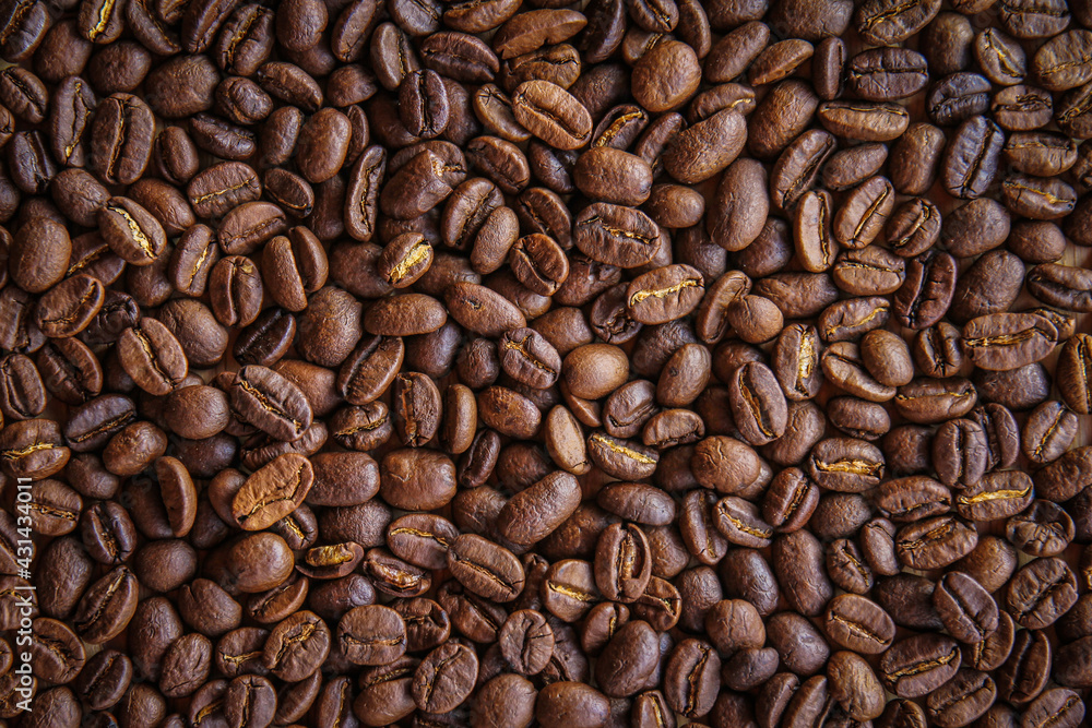 Close up of roasted coffee beans background Close up of roasted coffee beans background