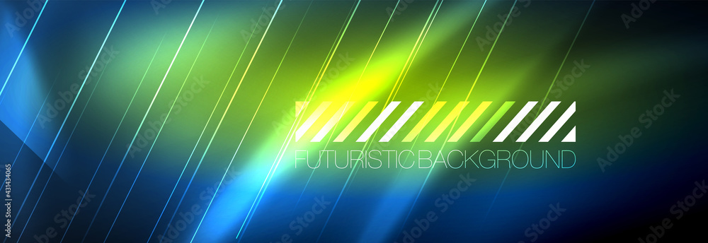 Neon glowing lines, magic energy and light motion background. Vector wallpaper template Neon glowing lines, magic energy and light motion background. Vector wallpaper template