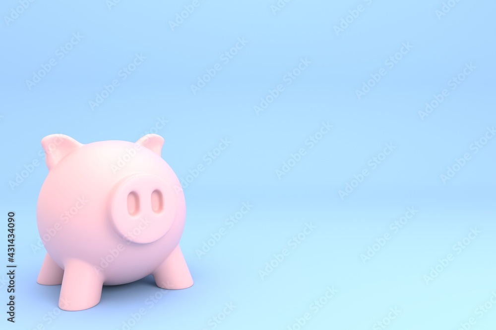 3D illustrations of a pink piggy bank safe for your money representing financial savings and financial security over a blue background