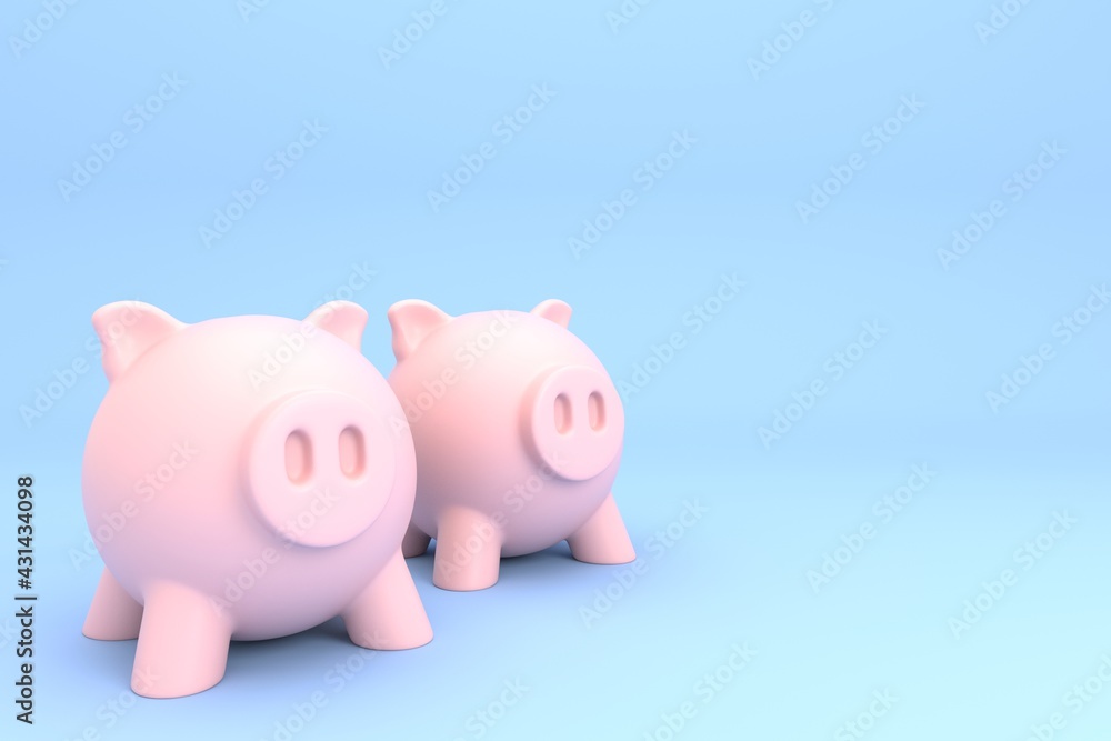 3D illustrations of two pink piggy bank safe for your money representing financial savings and financial security over a blue background