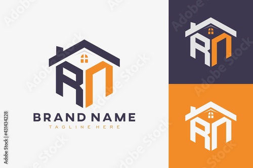 hexagon RN house monogram logo for real estate, property, construction business identity. box shaped home initiral with fav icons vector graphic template