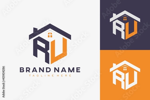 hexagon RV house monogram logo for real estate, property, construction business identity. box shaped home initiral with fav icons vector graphic template