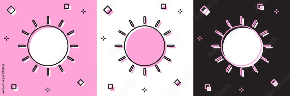Set Sun icon isolated on pink and white, black background. Summer symbol. Good sunny day. Vector Illustration Set Sun icon isolated on pink and white, black background. Summer symbol. Good sunny day. Vector Illustration