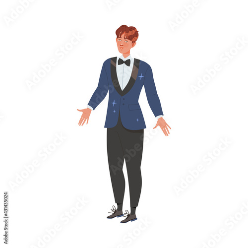 Young Bridegroom as Newlywed or Just Married Male Standing in Suit Vector Illustration