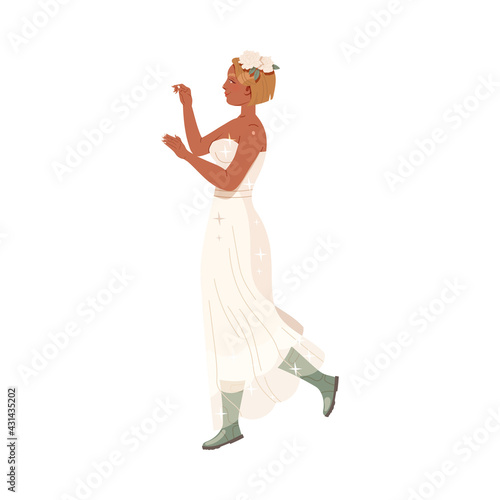 Young Bride in White Wedding Dress Wearing Rubber Boots as Newlywed or Just Married Female Vector Illustration