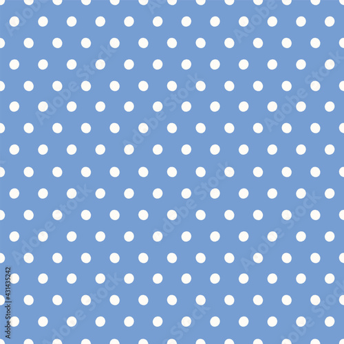  Polka dot spotted pattern background, cute vector seamless repeat of white dots on blue. Geometric resource design with texture. photo