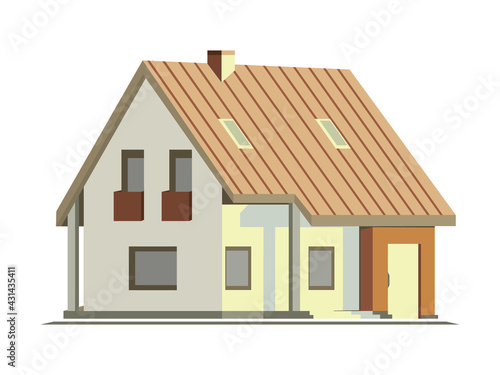 Country or suburban house, isolated on white, abstract 3d model, vector illustration.